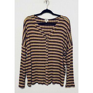 BKE Womens Striped Ribbed Snap Front Cardigan Sweater Oversized Boho Medium